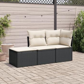 ARDEBO.de - 3-tlg. Garten-Sofagarnitur mit Kissen Schwarz Poly Rattan