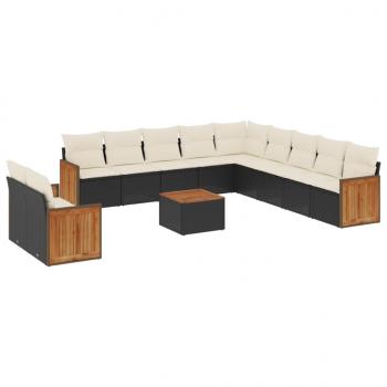 12-tlg. Garten-Sofagarnitur mit Kissen Schwarz Poly Rattan