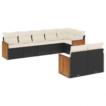 8-tlg. Garten-Sofagarnitur mit Kissen Schwarz Poly Rattan