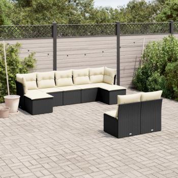 ARDEBO.de - 9-tlg. Garten-Sofagarnitur mit Kissen Schwarz Poly Rattan