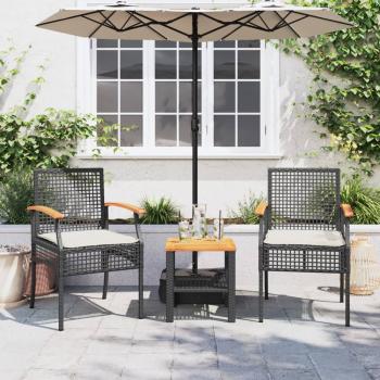 3-tlg. Bistro-Set mit Kissen Schwarz Poly Rattan Akazienholz