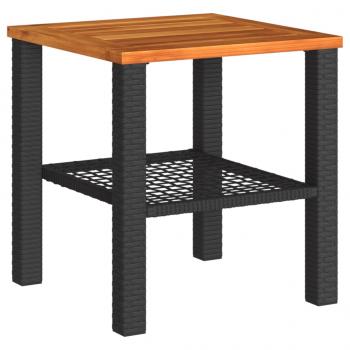 3-tlg. Bistro-Set mit Kissen Schwarz Poly Rattan Akazienholz