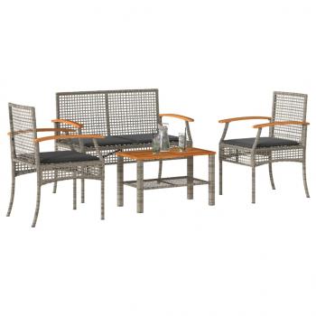 ARDEBO.de - 4-tlg. Garten-Lounge-Set mit Kissen Grau Poly Rattan