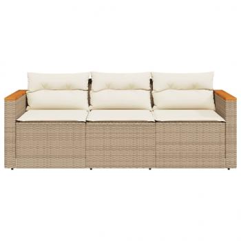 Gartensofa mit Kissen 3-Sitzer Beige Poly Rattan