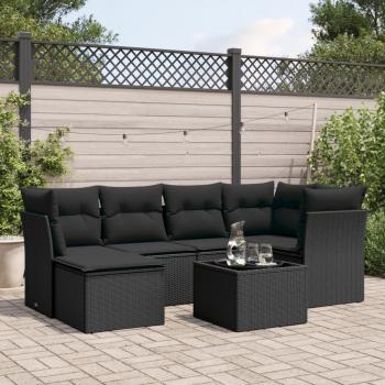 ARDEBO.de - 7-tlg. Garten-Sofagarnitur mit Kissen Schwarz Poly Rattan