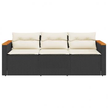 Gartensofa mit Kissen 3-Sitzer Schwarz Poly Rattan