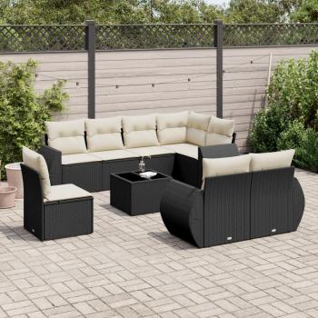 ARDEBO.de - 9-tlg. Garten-Sofagarnitur mit Kissen Schwarz Poly Rattan