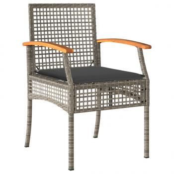 3-tlg. Bistro-Set mit Kissen Grau Poly Rattan Akazienholz