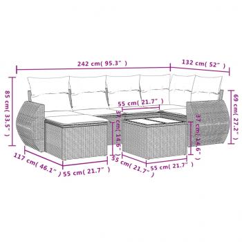 7-tlg. Garten-Sofagarnitur mit Kissen Schwarz Poly Rattan