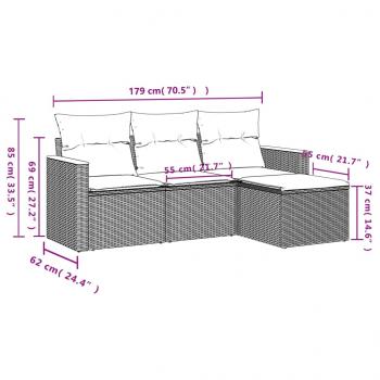 4-tlg. Garten-Sofagarnitur mit Kissen Schwarz Poly Rattan