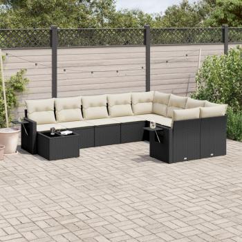 ARDEBO.de - 10-tlg. Garten-Sofagarnitur mit Kissen Schwarz Poly Rattan