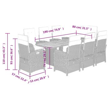 9-tlg. Garten-Essgruppe mit Kissen Beige Poly Rattan