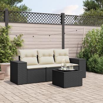 ARDEBO.de - 4-tlg. Garten-Sofagarnitur mit Kissen Schwarz Poly Rattan