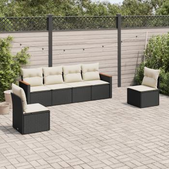 ARDEBO.de - 6-tlg. Garten-Sofagarnitur mit Kissen Schwarz Poly Rattan