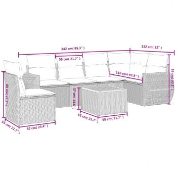 7-tlg. Garten-Sofagarnitur mit Kissen Schwarz Poly Rattan