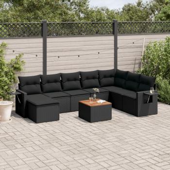 ARDEBO.de - 9-tlg. Garten-Sofagarnitur mit Kissen Schwarz Poly Rattan