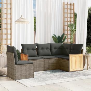 ARDEBO.de - 5-tlg. Garten-Sofagarnitur mit Kissen Grau Poly Rattan