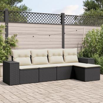 ARDEBO.de - 5-tlg. Garten-Sofagarnitur mit Kissen Schwarz Poly Rattan