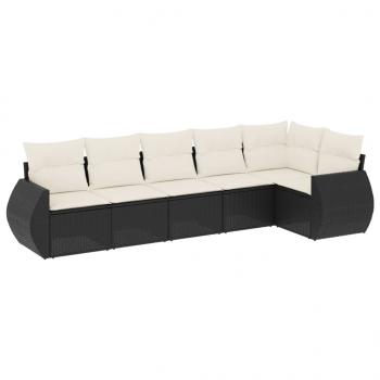 6-tlg. Garten-Sofagarnitur mit Kissen Schwarz Poly Rattan