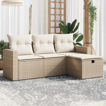 ARDEBO.de - 4-tlg. Garten-Sofagarnitur mit Kissen Beige Poly Rattan