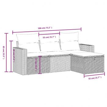 4-tlg. Garten-Sofagarnitur mit Kissen Beige Poly Rattan