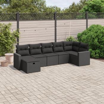 ARDEBO.de - 7-tlg. Garten-Sofagarnitur mit Kissen Schwarz Poly Rattan