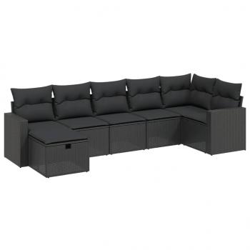 7-tlg. Garten-Sofagarnitur mit Kissen Schwarz Poly Rattan