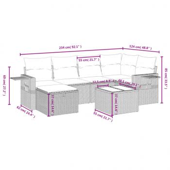 7-tlg. Garten-Sofagarnitur mit Kissen Grau Poly Rattan