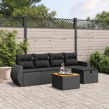 ARDEBO.de - 6-tlg. Garten-Sofagarnitur mit Kissen Schwarz Poly Rattan