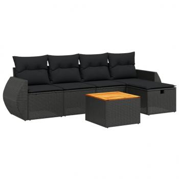 6-tlg. Garten-Sofagarnitur mit Kissen Schwarz Poly Rattan