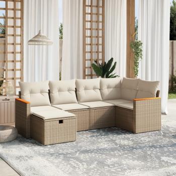 ARDEBO.de - 6-tlg. Garten-Sofagarnitur mit Kissen Beige Poly Rattan