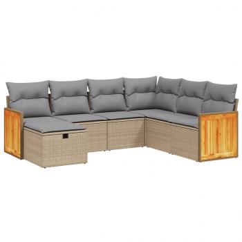 7-tlg. Garten-Sofagarnitur mit Kissen Beige Poly Rattan