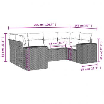 6-tlg. Garten-Sofagarnitur mit Kissen Grau Poly Rattan