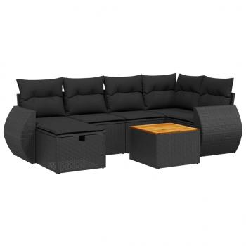 7-tlg. Garten-Sofagarnitur mit Kissen Schwarz Poly Rattan