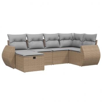 6-tlg. Garten-Sofagarnitur mit Kissen Beige Poly Rattan