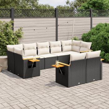 ARDEBO.de - 9-tlg. Garten-Sofagarnitur mit Kissen Schwarz Poly Rattan