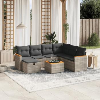 ARDEBO.de - 8-tlg. Garten-Sofagarnitur mit Kissen Grau Poly Rattan