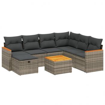 8-tlg. Garten-Sofagarnitur mit Kissen Grau Poly Rattan