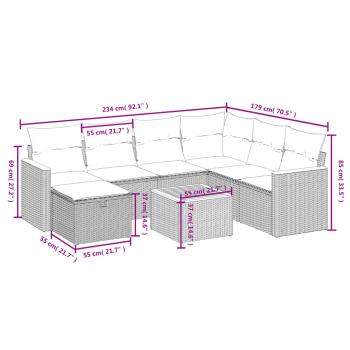 8-tlg. Garten-Sofagarnitur mit Kissen Grau Poly Rattan