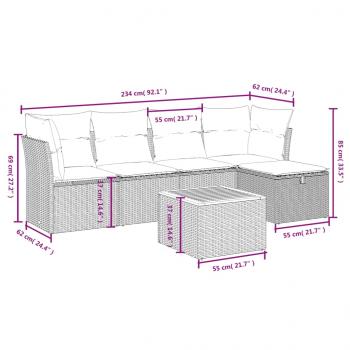 6-tlg. Garten-Sofagarnitur mit Kissen Schwarz Poly Rattan