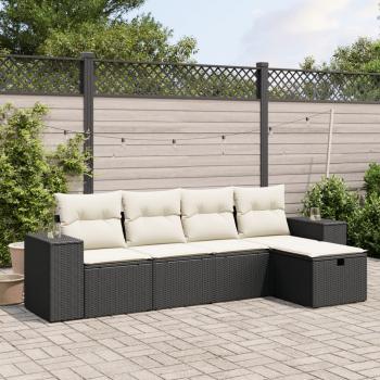 ARDEBO.de - 5-tlg. Garten-Sofagarnitur mit Kissen Schwarz Poly Rattan