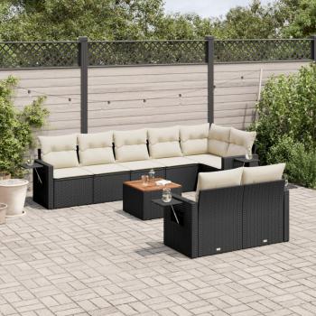 ARDEBO.de - 9-tlg. Garten-Sofagarnitur mit Kissen Schwarz Poly Rattan