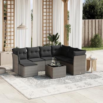 ARDEBO.de - 8-tlg. Garten-Sofagarnitur mit Kissen Grau Poly Rattan