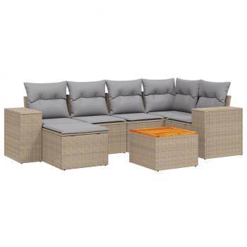 7-tlg. Garten-Sofagarnitur mit Kissen Beige Poly Rattan