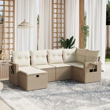 ARDEBO.de - 6-tlg. Garten-Sofagarnitur mit Kissen Beige Poly Rattan