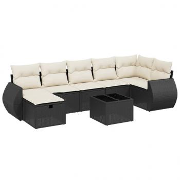 8-tlg. Garten-Sofagarnitur mit Kissen Schwarz Poly Rattan