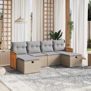 ARDEBO.de - 6-tlg. Garten-Sofagarnitur mit Kissen Beige Poly Rattan