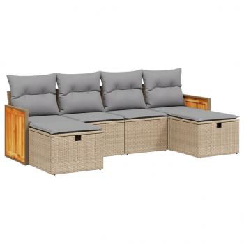 6-tlg. Garten-Sofagarnitur mit Kissen Beige Poly Rattan