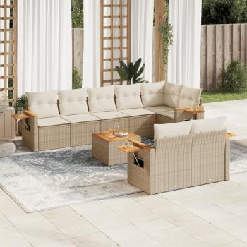 ARDEBO.de - 9-tlg. Garten-Sofagarnitur mit Kissen Beige Poly Rattan