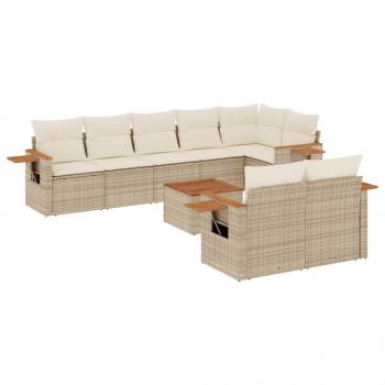 9-tlg. Garten-Sofagarnitur mit Kissen Beige Poly Rattan